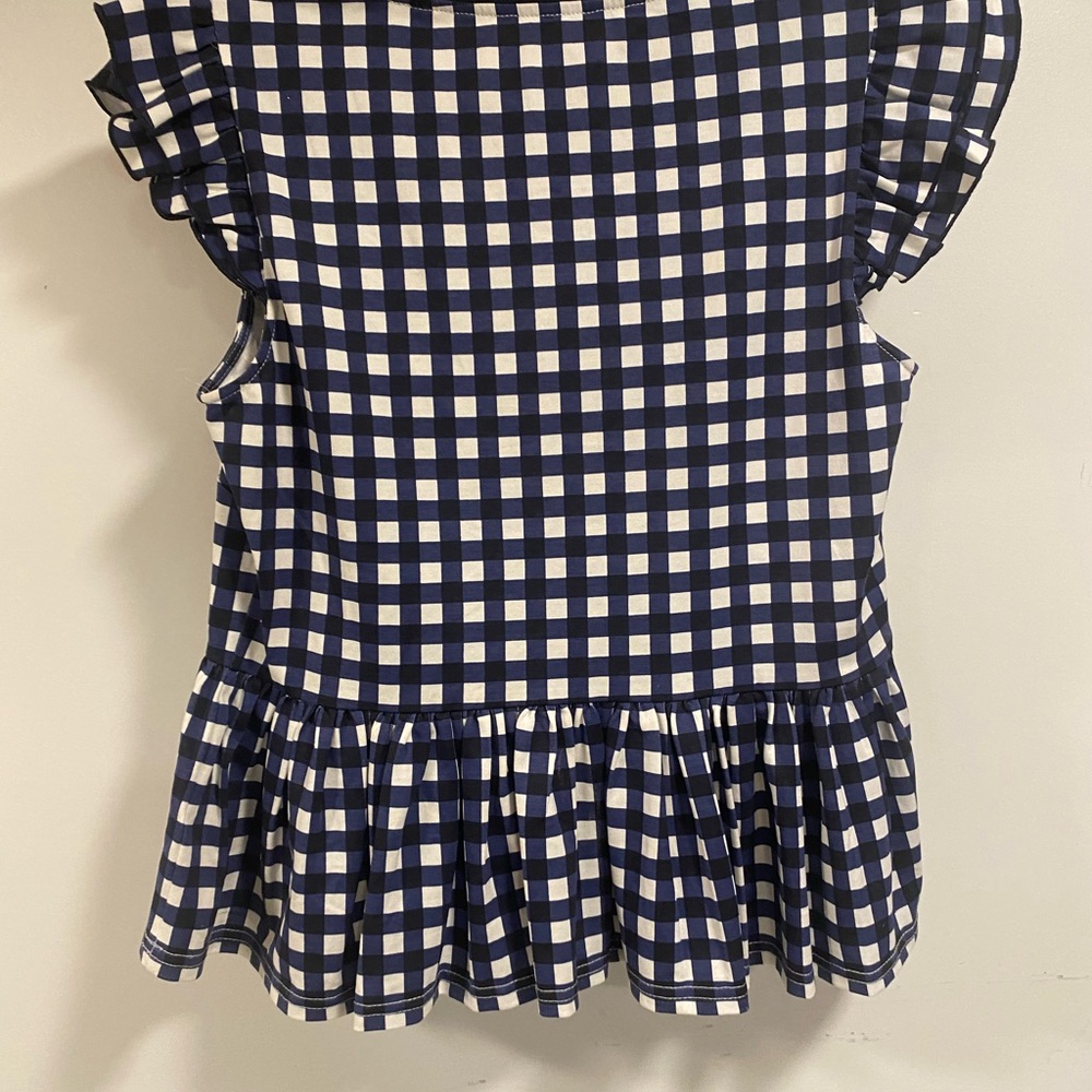 Kate Spade Blue Gingham Ruffle Sleeve Peplum Top Size M - Picture 5 of 7